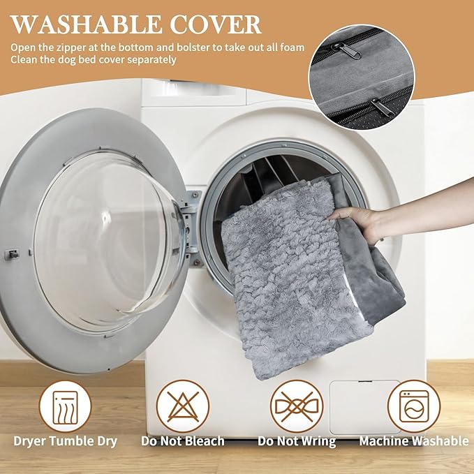 Cooling Dog Bed, Jumbo Dog Bed for Extra Large Dogs, Orthopedic Memory Foam Dog Bed, Jumbo Breed Dog Bed, Waterproof Dog Bed with Bolster & Removable Cover(Jumbo,Silver Grey)