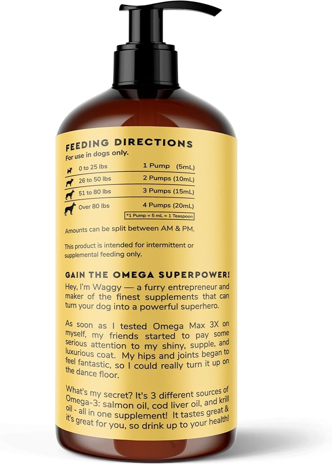 Fish Oil For Dogs - Omega 3 For Dogs From Alaskan Salmon, Cod & Krill Oil - EPA DHA Fatty Acids - Less Shedding & Itching - Skin, Joint, Immune & Heart Health - 16 oz Pet Liquid Supplement