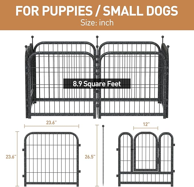 Metal Dog Playpen, 24 Inch Height 6 Panels, Ideal Dog Fence for Large/Medium/Small Dogs Indoor & Outdoor Bliss, Perfect Dog Pen for Camping, Yard, and RV | Black-Silver