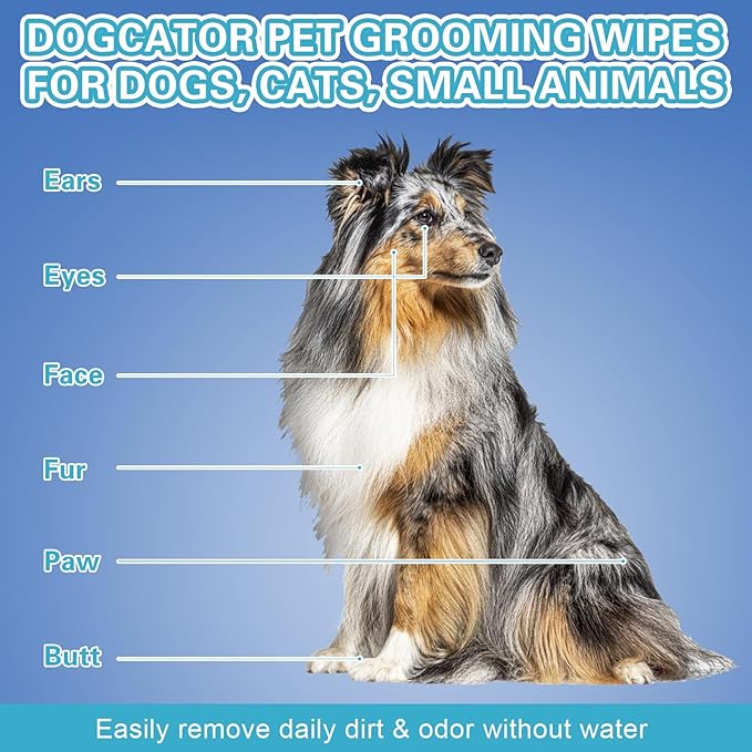 Dog Glove Wipes for Cleaning Paws Butt | Pet Grooming Deodorizing Dog Ear Glove Wipes | Fragrance Free Natural Puppy Glove Wipes | Soothes Itchy Dry Skin | 8 Count