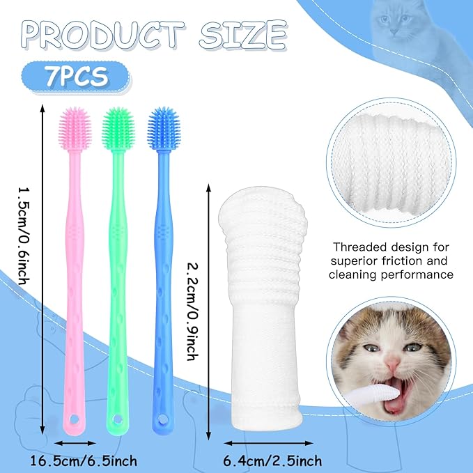 7Pcs Dog Toothbrush Cat Toothbrush Small Dog Puppy Tooth Brushing Kit Finger Toothbrush 360 ° Dog Toothbrush for Puppy, Small Dog and Cat