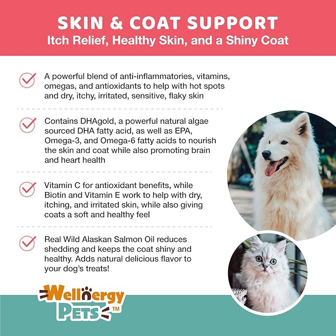 Natural Skin and Coat Allergy Support Soft Chews for Dogs – Anti-inflammatory and Anti-Itch Vitamins, Omega 3 6 9 + EPA, DHA Gold, Fish Oil - for Hot Spots, Seasonal Allergies, Dry, Itchy Skin 120ct.