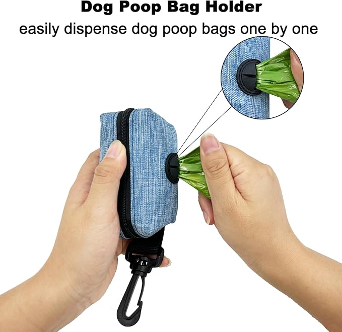 Dog Poop Bag Holder for Leash, 2 Pack Dog Poop Bag Dispenser Doggie Waste Bag Holder Puppy Poop Bag Carrier, plus 2 Waste Holder for Dispenser Carrier - Fits All Dog Leash (Blue)