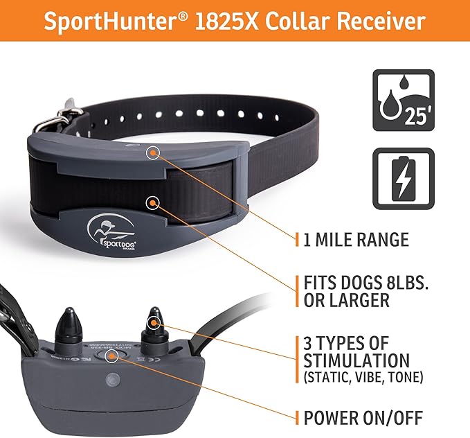 SportDOG Brand SportHunter 1825X Remote Trainer - Shock Collar with 1 Mile Range - Rechargeable Dog Training Collar with Static, Vibrate, and Tone - SD-1825X