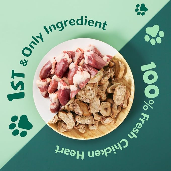 Freeze Dried Chicken Heart Pet Treats, High Protein Freeze-Dried Pet Food for Dogs, Cats, Fresh Ingredient, 3.2oz, Rawhide Free, Gluten&Grain Free