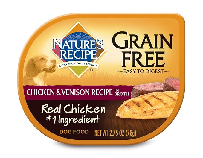 Nature's Recipe Grain Free Wet Dog Food, Chicken and Venison Recipe in Broth, 2.75-Ounce Cups (Pack of 12)