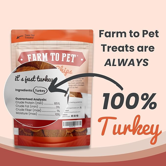 Dog Training Treats - Turkey Chips, Single Ingredient, Lean, All Natural, Healthy Dog Treats for Small, Medium, Large Dog Breeds, & Puppies, Made in USA