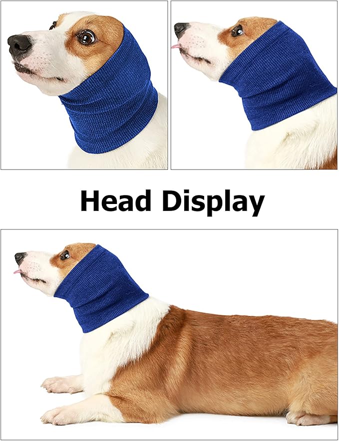 2PC Pet Calming Cap Blue Grey Dog Snood Ear Protector Relief Ear Muffs for Small Medium Large Dogs Cats Large