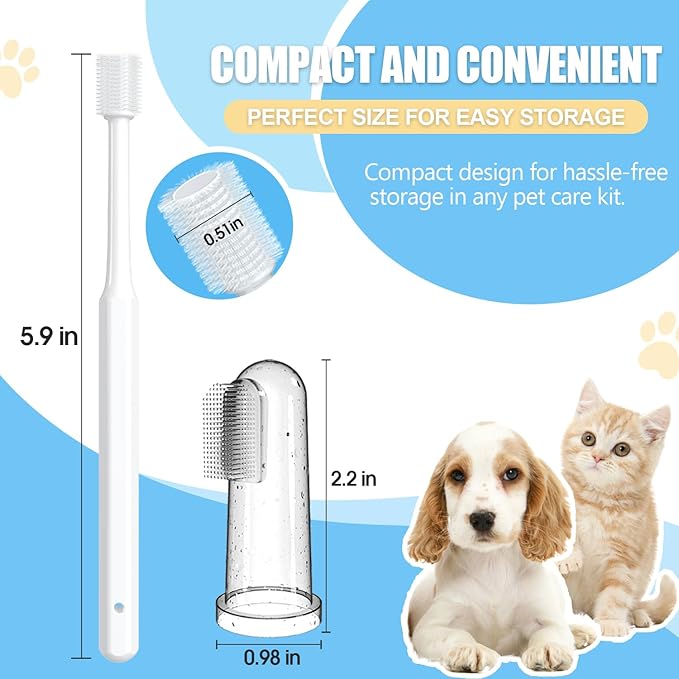 Cat Toothbrush Kit, Dog Toothbrush Kit, Suitable for All Cats and Dogs Dental Care. White, Soft Bristles, Meet All Cleaning Needs, Multi-Functional Dental Cleaning (S-rounded)