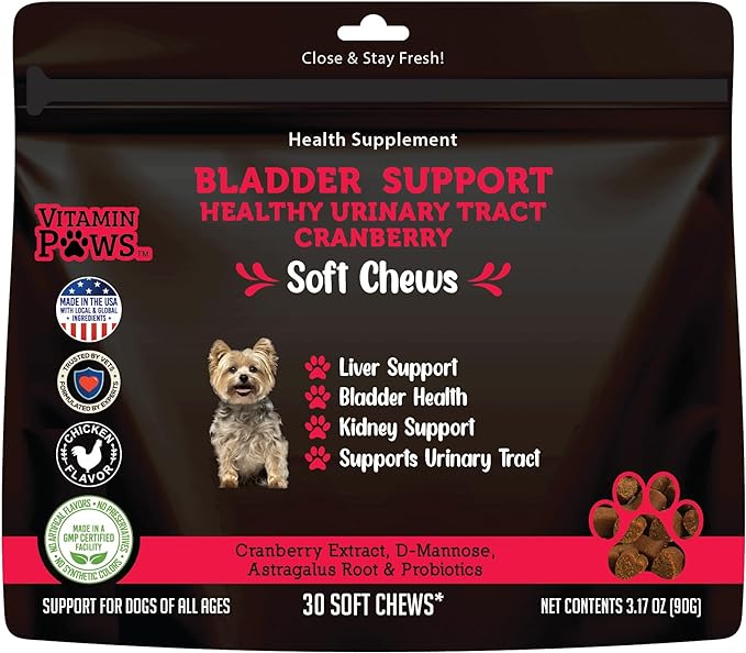 Cranberry Supplement for Dogs | Urinary Tract and UTI Support Chews | Incontinence and Bladder Control Nutritional Bites with D Mannose, Marshmallow Root, Probiotics, for Liver, Kidney