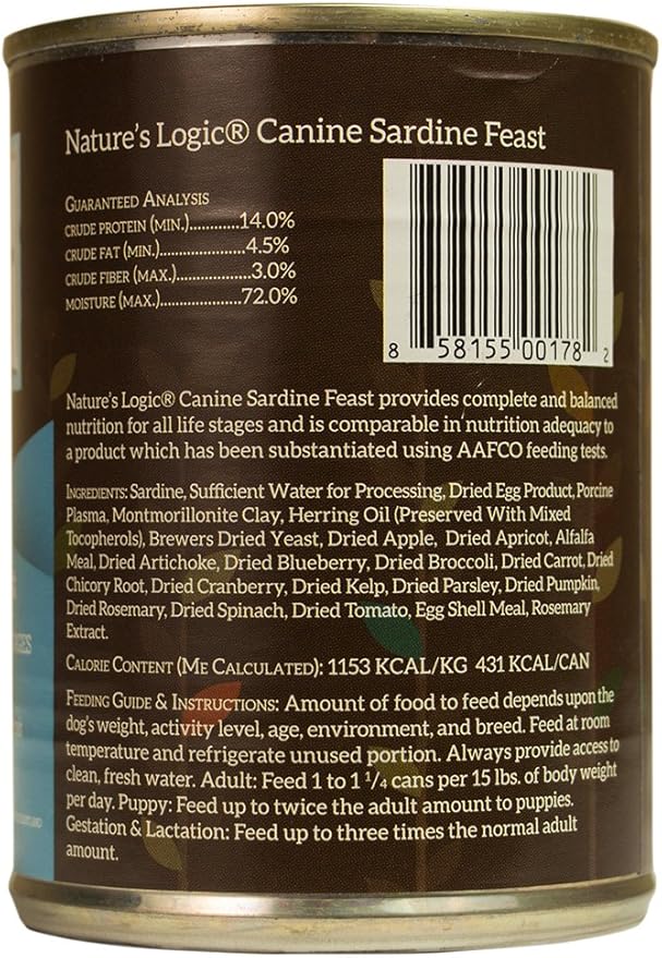 Natures Logic NL00178 Grain-Free Sardine Feast Wet Dog Food, One Size