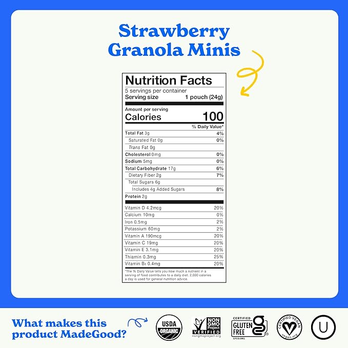 MadeGood Strawberry Granola Minis, 28 Count, Gluten Free and Organic Snacks