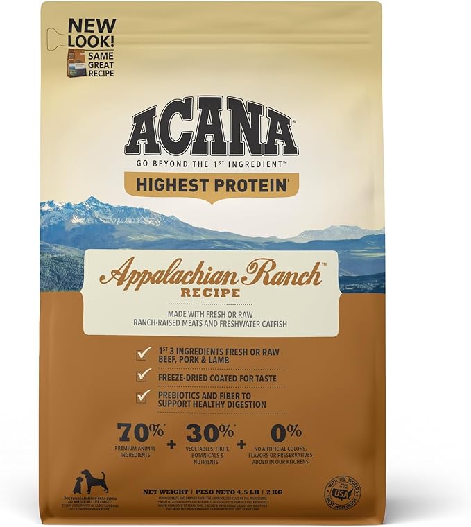 ACANA Highest Protein Dry Dog Food, Appalachian Ranch, Beef Recipe, 4.5lb