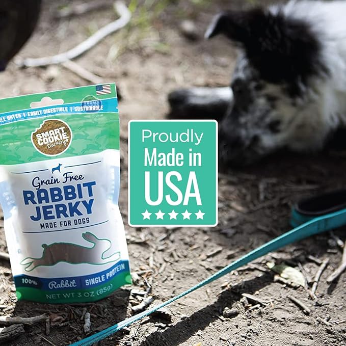 Single Ingredient Rabbit Jerky Dog Treats - Training Treat Strips for Dogs and Puppies with Allergies, Sensitive Stomachs - Dehydrated, 100% Meat, Grain Free, Made in USA - 3oz, Pack of 3