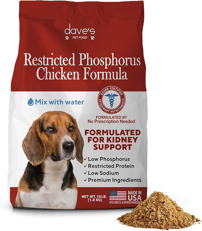 Dave's Pet Food Kidney Support for Dogs with Renal Support (Chicken Formula Crumble) Non-Prescription Low Phosphorus Restricted Diet Dog Food, Added Vitamins Minerals Taurine, Vet Formulated, 10 lb