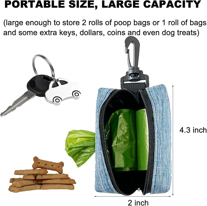 Dog Poop Bag Holder for Leash, 2 Pack Dog Poop Bag Dispenser Doggie Waste Bag Holder Puppy Poop Bag Carrier, plus 2 Waste Holder for Dispenser Carrier - Fits All Dog Leash (Blue)