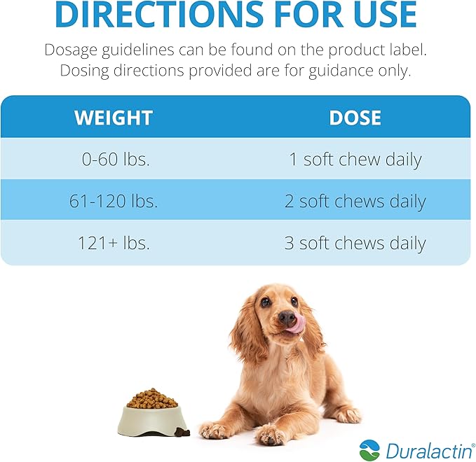 PRN Pharmacal Duralactin Canine Joint Plus - Joint Health Supplement for Dogs & Puppies to Support Healthy Cartilage Levels & Joint Function while Helping Manage Soreness - 60 Soft Chews