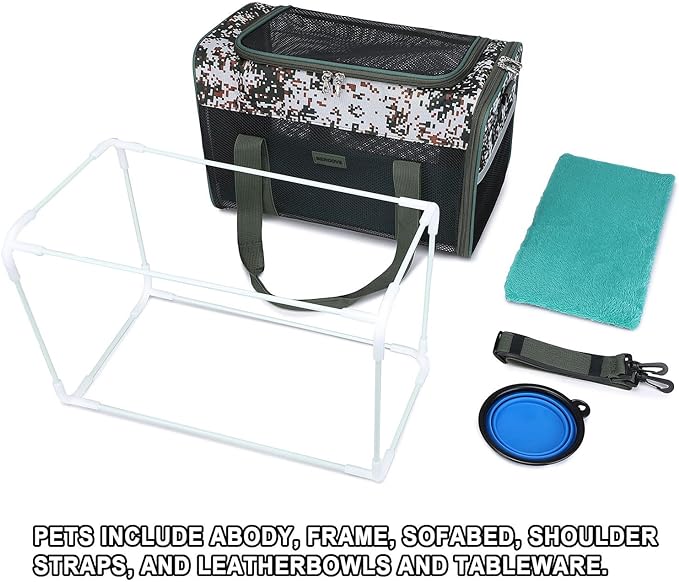Framed Soft-Sided pet Carrier, cat, Dog, Rabbit and Poultry Carrier, Airline Approved Carrier.(Medium, Army Gray)