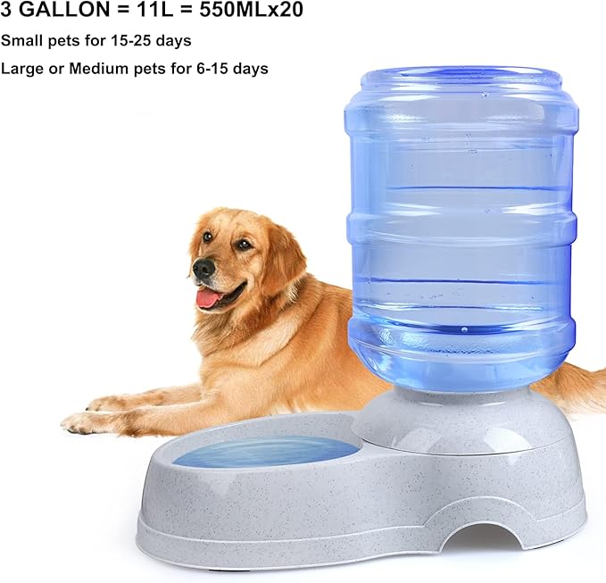 Pet Water Dispenser Station - 3 Gallon/11L Replenish Pet Waterer for Large Dog Cat Animal Automatic Gravity Water Drinking Fountain Bottle Bowl Dish Stand