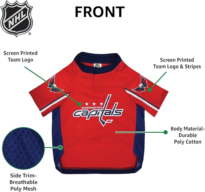 Pets First NHL Washington Capitals Jersey for Dogs & Cats, Small. - Let Your Pet Be A Real NHL Fan!