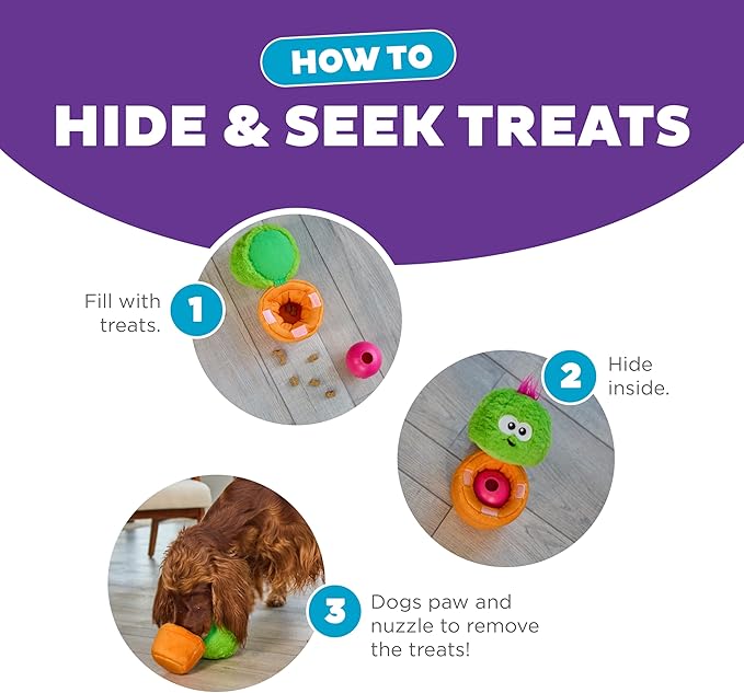Outward Hound Nina Ottosson Snack Palz Interactive Plush Dog Puzzle with Treat Ball, Dog Enrichment Toys, Stuffable Dog Toy, Plush, Cactus, Green
