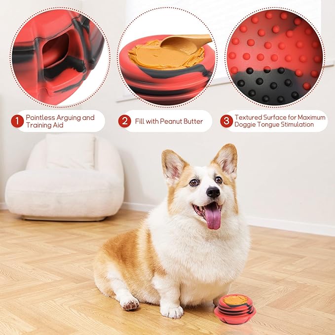 Interactive Dog Toys for Boredom, DIY Frozen Treats Filling Dog Lick Ball, Food Dispensing Rubber Dog Toys for Small Dogs to Keep Busy- Reusable/Red&Black