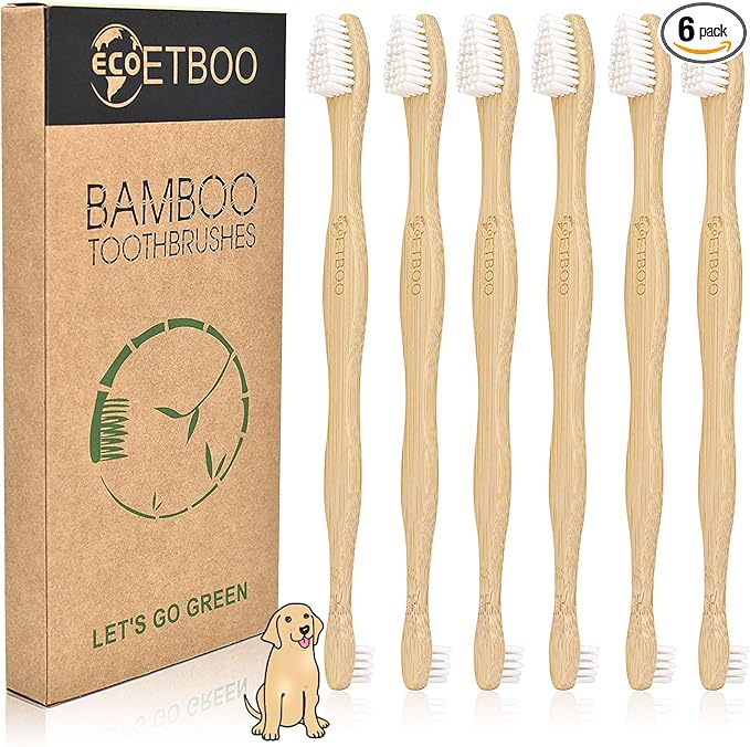 Dog Toothbrush,Pets Bamboo Tooth Brush Double-Sided Small & Large Head Toothbrushes for Dogs Cats,Biodegradable Eco-Friendly Teeth Cleaning Tool (White 6 Pack)