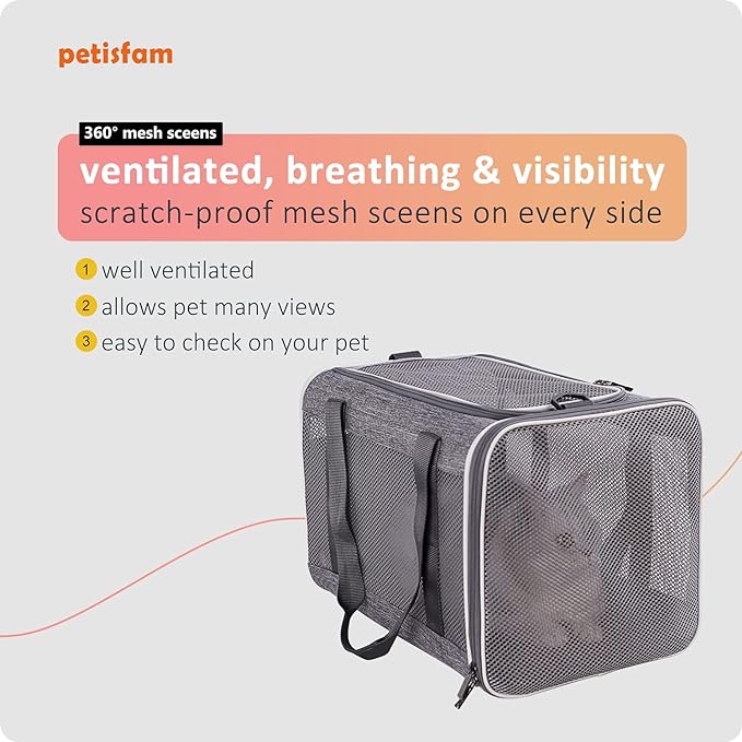 petisfam Easy Load Soft Pet Carrier Bag for Large and Medium Cats with Top Entry and Shoulder Strap. Sturdy, Well-ventilated, Collapsible for Easy Storage, Easy Vet Visits