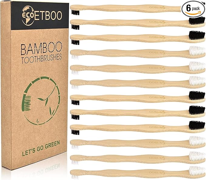 Dog Toothbrush,Pets Bamboo Tooth Brush Double-Sided Small & Large Head Toothbrushes for Dogs Cats,Biodegradable Eco-Friendly Teeth Cleaning Tool (Black White 12 Pack)