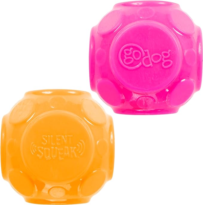 goDog 2-Pack Silent Squeak Ball Dog Toy Set, for Light to Moderate Chewers - Orange/Pink, 2-Pack
