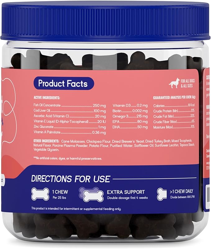 PupGrade Skin & Coat Chews - Omega-3 Coat + Shed Care + Allergy Defense - Soft, Chewable Supplement with Natural Fish Oils for Dogs - No Wheat, Corn, or Grains - Meat Flavored - 60 Soft Chews