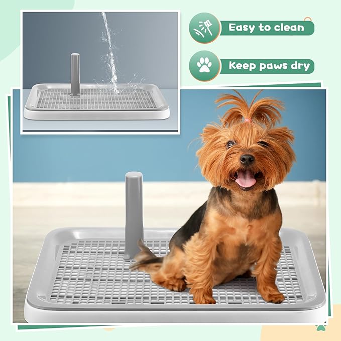 2 Pack Puppy Pee Pad Holder Easy Clean Dog Potty Tray with Diversion Column Nonslip Heighten Dog Litter Box Corner Floor Protection Portable for Small Medium Dog Indoor, White(20x15x1.5 Inch)