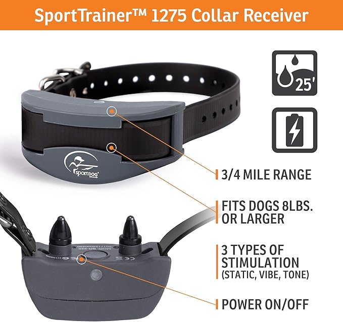 SportDOG Brand SportTrainer 1275 Dog Training Collar - 3/4 Mile Range - Bright, Easy to Read OLED Screen - Waterproof, Rechargeable Remote Trainer with Tone, Vibration, and Static, Black