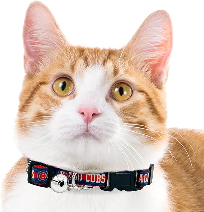 MLB CAT Collar Chicago Cubs Satin Cat Collar Baseball Team Collar for Dogs & Cats. A Shiny & Colorful Cat Collar with Ringing Bell Pendant