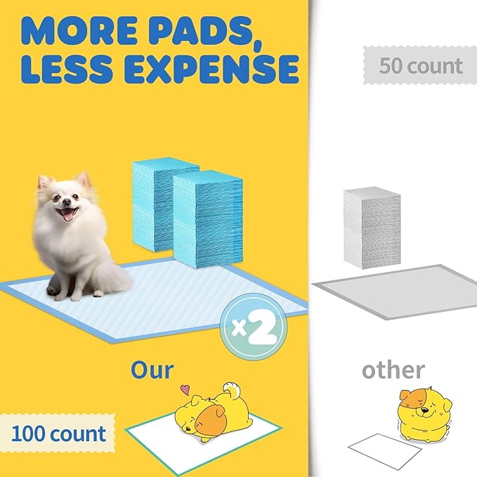 100-Pack Large Puppy Pads - 22'' x 22'' Pee Pads for Dogs Potty Training with Leak-Proof Quick-Dry Design, 6-Layer Wee Wee Pads for Dogs