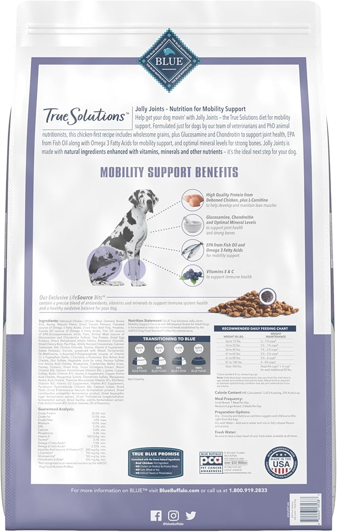 Blue Buffalo True Solutions Jolly Joints Natural Mobility Support Adult Dry Dog Food, Chicken 24-lb