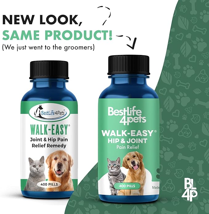 BestLife4Pets Walk-Easy Hip and Joint Supplement for Dogs & Cats - Arthritis Pain Relief and Anti-inflammatory Support Pills for Dogs & Cats Joint Pain Relief - Easy to Use Natural Pills
