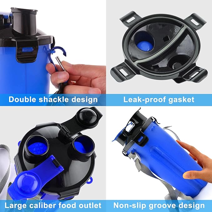 Dog Travel Water Bottle Collapsible Bowls, 2 in 1 Pet Food Container with Collapse Bowls, Outdoor Portable Water Bowls for Walking, Traveling, Camping and Hiking Blue