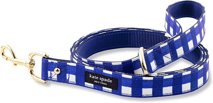 Kate Spade New York 6ft Dog Leash, Heavy Duty Leash for Female or Male Dogs, Cute Pet Leash with Gold Metal Hardware, Long Dog Lead for Medium and Large Breeds (Navy Gingham)