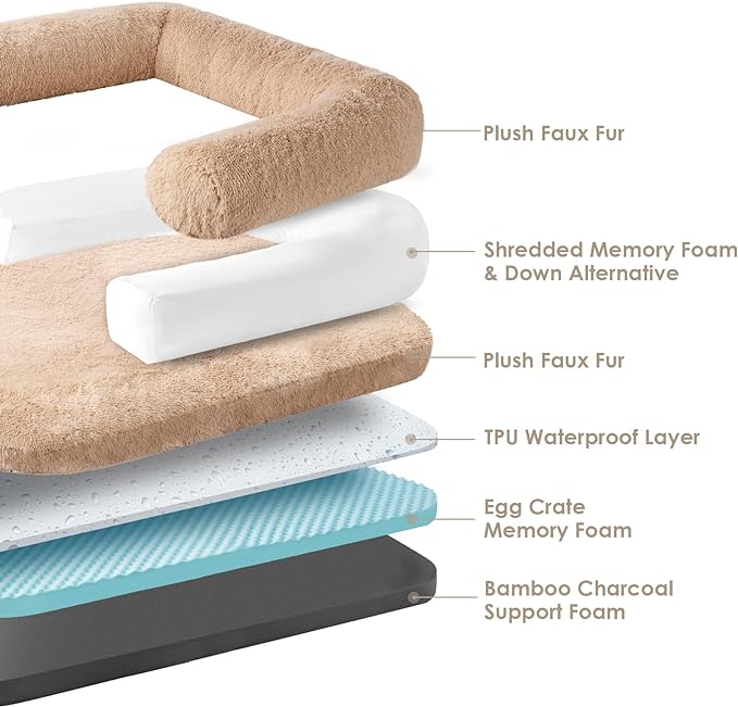 EHEYCIGA Foldable XL Dog Bed, Faux Fur Fluffy Dog Bed for Extra Large Dogs, Orthopedic Calming Memory Foam XL Dog Couch Bed, Washable Soft Warm Dog Sofa Bed with Non-Slip Bottom, Camel, 40"x30"x7"
