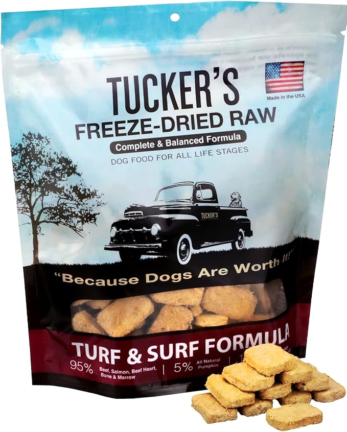 Tucker's Raw Frozen Freeze Dried Raw Dog Food, Turf & Surf Formula 14oz