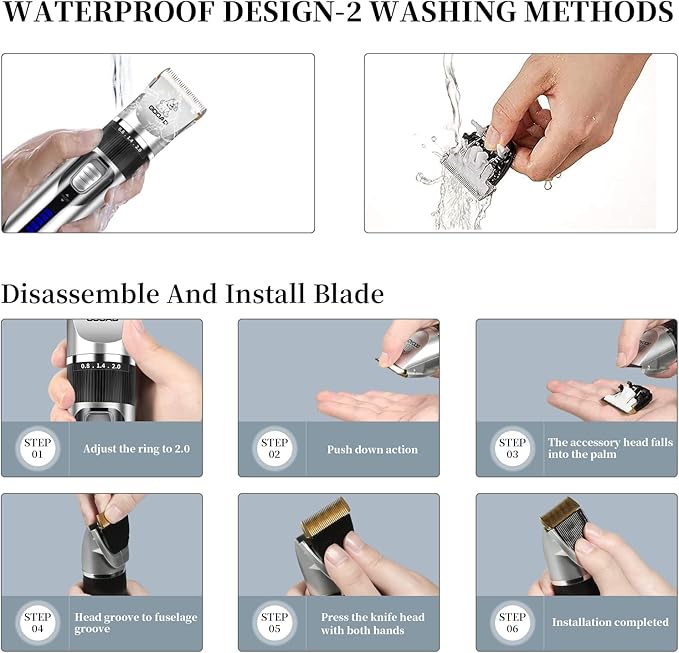 Dog Clippers Grooming Kit and Paw Trimmer,Cordless,Low Noise, Electric Quiet,Rechargeable, Dog Trimmer Grooming, Pet Hair Clippers for Thick Coats,Shaver for Small and Large Dogs Cats(Silver)