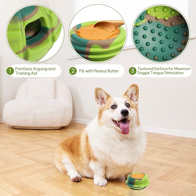Interactive Dog Toys for Boredom, DIY Frozen Treats Filling Dog Lick Ball, Food Dispensing Rubber Dog Toys for Small Dogs to Keep Busy- Reusable//Green