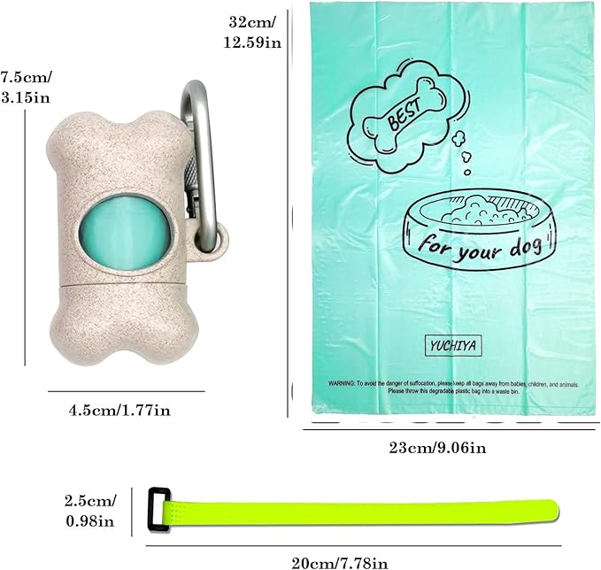 Dog Poop Pickup Bags Holder Dispenser with 1 Roll Random Color Leak-proof Scented Doggy Waste Bags and Carabiner with Safety Lock Plus Hook and Loop Fastener Never Loose on Leash Lead Again (Beige)