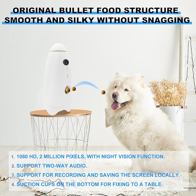 Pet Camera Treat Dispenser, Visible Range 360° Dog Camera,Remote Monitoring of Amusing Pet Feeder,1080p Camera, Live Video, Auto Night Vision Rotatable,Suitable for Dogs and Cats or Other Pets.