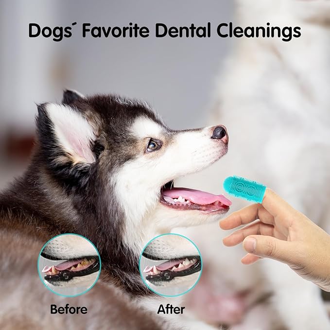 Coredy 4 Pack Dog Toothbrush, Soft Silicone Pet Toothbrush, Finger Toothbrush Covers Set for Dog Teeth Cleaning & Dog Dental Care