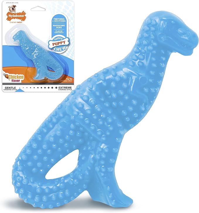 Nylabone Dental Dinosaur Puppy Chew Toy - Puppy Chew Toy for Teething - Puppy Supplies - Chicken Flavor, Small/Regular (1 Count)