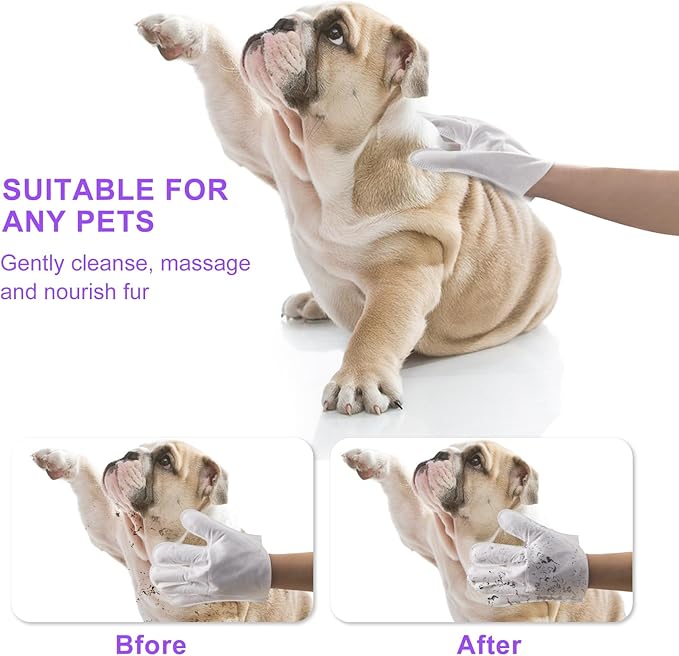 Dog Bath Supplies, No Rinse Pet Wipes, Cleaning & Deodorizing Grooming Gloves, Pet Bathing Gloves Wipes for Daily Care and Traveling, Hypoallergenic- 10PCS