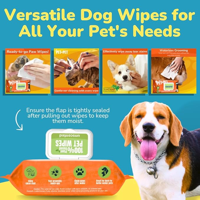 PET N PET 100% Plant Based Dog Wipes for Paws and Butt, 400 Counts Dog Pet Wipes, 8" x 8" Hypoallergenic Unscented Dog Wipes, Cleaning Deodorizing Cat Wipes, Puppy Wipes, Dog Paw Wipes, Dog Face Wipes