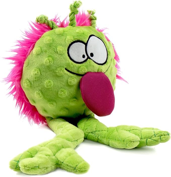 goDog PlayClean Germs Squeaky Plush Dog Toy with Odor-Eliminating Essential Oils, Chew Guard Technology - Lime, Large